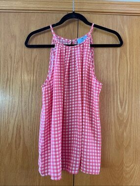 Coral and White Gingham Halter Neck Tank